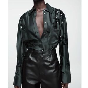 NEW ZARA SEQUIN EMBROIDERED SHIRT - XS